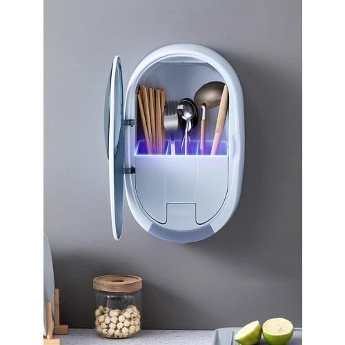 UV Disinfection Cutlery Storage Rack Wall Mounted Chopsticks Cage Mould Proof Dustproof Kitchen Organizer Classified Storage Box