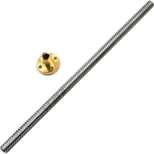3D Printer T8 Lead Screw OD 8mm Pitch 2mm Lead 2mm 200mm 250mm 300mm 350mm 400mm 450mm 500mm With Nut For Reprap 3D Printer