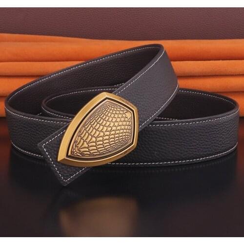 High Quality Chinese Style Golden buckle fashion 3.8CM wide belt men designer genuine leather luxury brand popular Waist Strap