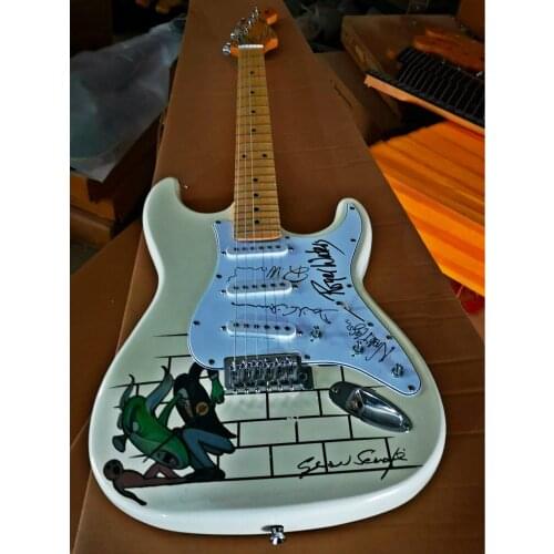 Top quality FDST-1092 white color solid body cartoon pattern white pickguard maple fretboard electric guitar, Free shipping