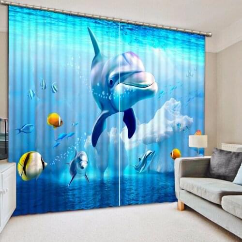 Custom Any Size 3D Curtain Natural Beautiful Dolphin Underwater World Fish Blue Curtains 3D Bathroom Shower Curtain