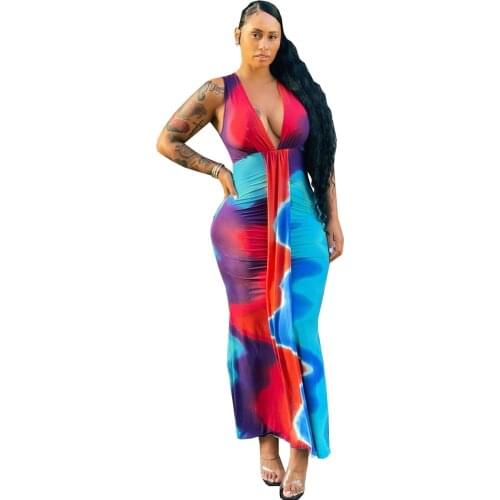 Dresses Woman Summer 2021 Elegant Dresses for Women Pleated Deep V Floral Print Maxi Dresses Women