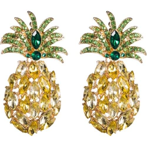 KMVEXO Pineapple Crystal Drop Dangle Earrings for Women 2019 New Boho Summer Rhinestone Statement Earring Fashion Jewelry Bijoux