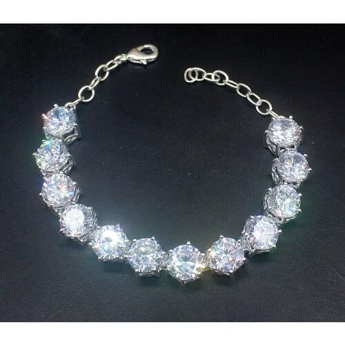 Glowing Multi Shiny Clear White Topaz Genuine 925 Silver Links Chain Bracelets for Women Girls Jewelry Gifts 20214209