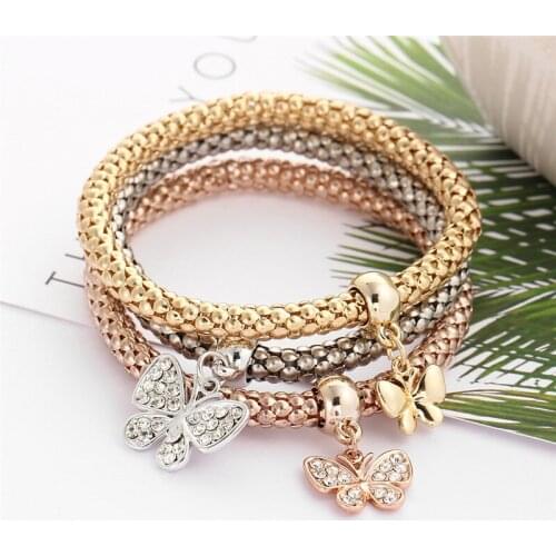 1Set Butterfly Iced Out Bling Pendant Bracelet Female Jewelry Bracelets For Women Jewelry Dropshipping