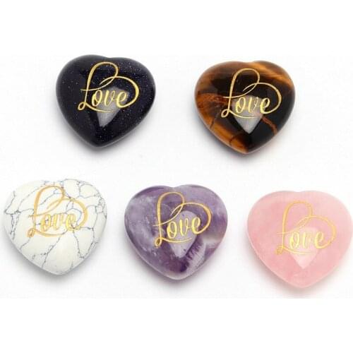 1pc Natural Stone Crystal Agates Symbol Pendant Gems Love Heart-shaped Carving for Jewelry Making DIY Necklace Accessories Wicca