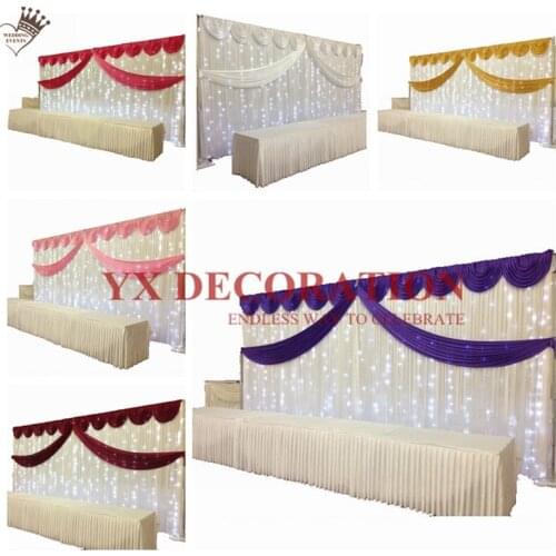 10ft 20ft White Ice Silk Backdrop Curtain With Led Light Stage Background Include Top Swag Drapery Valance Event Decoration
