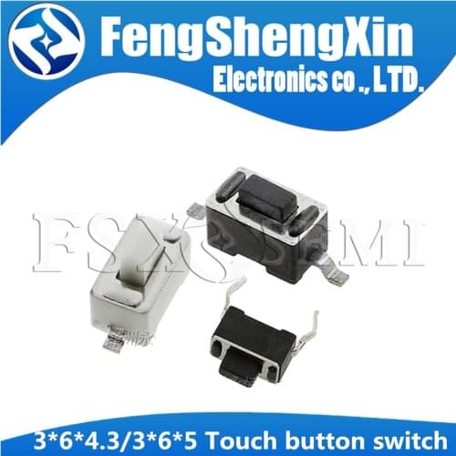 100PCS 3*6*5mm 3*6*4.3 2pin SMD DIP Tact Switch Push Button White Button Touch Switch 3x6x5H 3*6*5 3x6x4.3