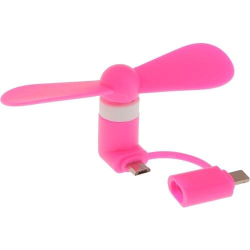 2x 2-In-1 Mini Micro USB Lighting Cooling Fan Cooler For IOS Android Phone Pink