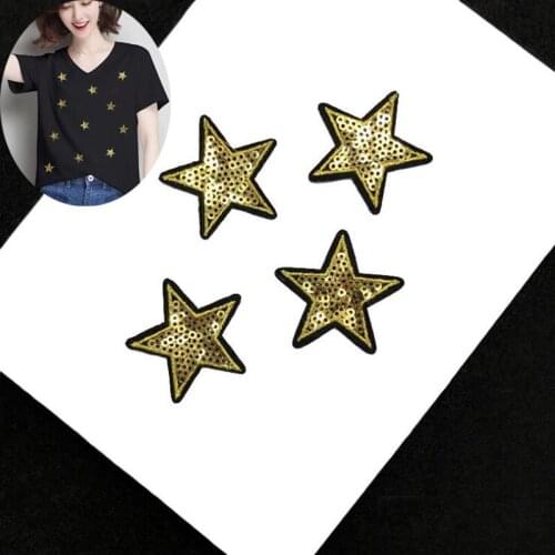 20pcs Gold Star Military Badge Sequined Patches Heat Transfer parches Glitter Patch For Clothing Garment Patchwork Appliques