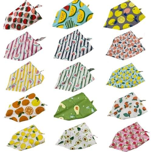 50pcs Dog Bandana Triangle Dog Scarf Summer Fruit Style Washable Cotton Bandana Dog Accessories for Small Dog Grooming Products