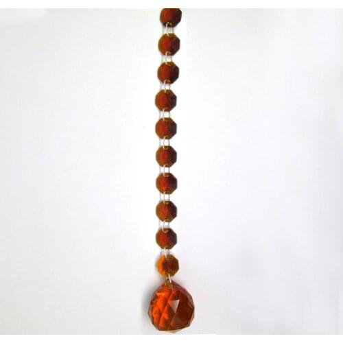 6FT Garland Brown Lamp Prisms Crystal Octagon Beads Window Treatment Curtains with Ball 30mm M02094-2