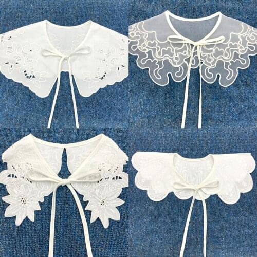 65% Dropshipping!!Women Sweater T-shirt Fake Collar Flower Embroidered Bow Tie Shawl Garment Wrap