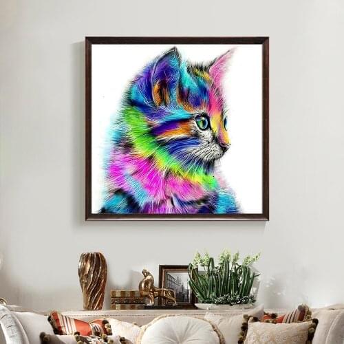5D DIY Diamond Painting Color Cat Picture Diamond Embroidery Mosaic Cute Pet Animal Cross Stitch Home Decoration Gift Wall Art