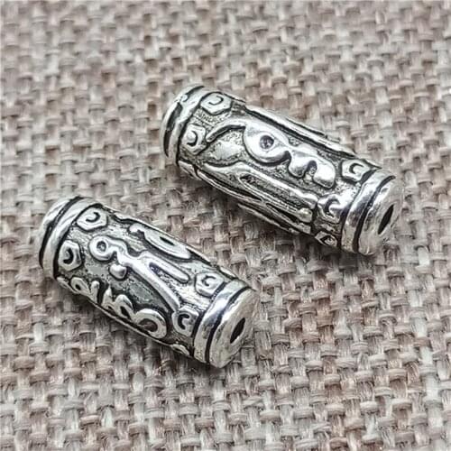 4 Pieces of 925 Sterling Silver Om mani padme hum Barrel Beads for Bracelet Necklace