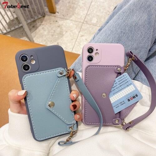 Candy Color Wallet Liquid Silicone Soft Phone Cases for iphone 12 11 pro max 12mini X XS XR 7 8 Plus Soft Back Cover Gift