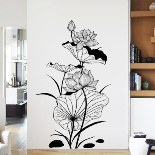 Ink Lotus Wall Stickers Chinese Style Living Room Bedroom Backdrop Wall Decoration Large Mural Home Office Decor Art Wallpaper