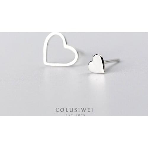 Colusiwei Simple Asymmetric Stud Earrings for Women Heart Shape 925 Sterling Silver Fashion Fine Jewelry Brincos 2020 NEW