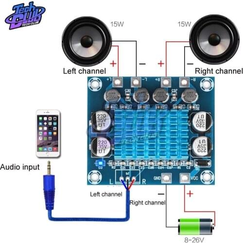 DC 8-26V 3A TPA3110 XH-A232 30W+30W 2.0 Channel Digital Stereo Audio Power Amplifier Board for Arduino
