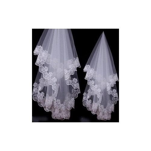 Cheap Sale Lace Appliques Bridal Veil One Layer 1.5m White Ivory Red Formal Wedding Hair Accessories