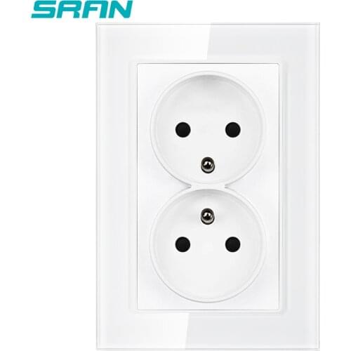 French Dual Frame Power Socket,16A 250V Glass Panel 122mm*82mm With Iron Plate And Iron Claw Wall Socket Eu For Plug French