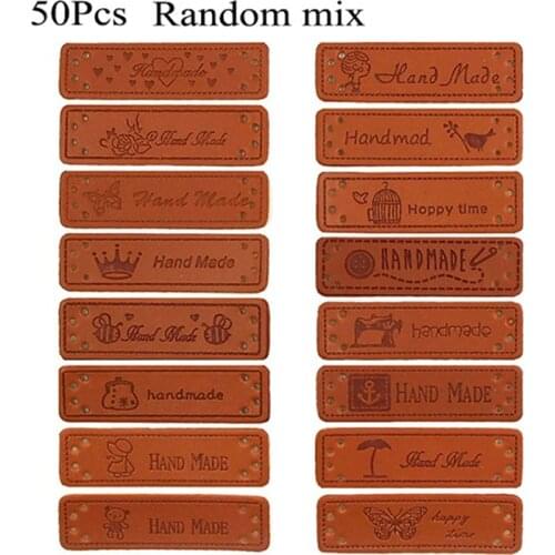 50Pcs 1.5*5cm Handmade Faux Leather Knitting Label Handmade Tags For Bag Handmade With Love PU Label For Bag Accessories