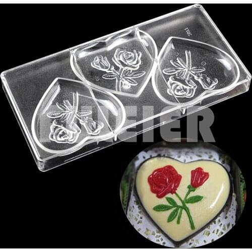 Love Heart Flower Shape Polycarbonate Chocolate Mold For Baking Pastry Bonbon Candy Mould Confectionery Tool Bakery