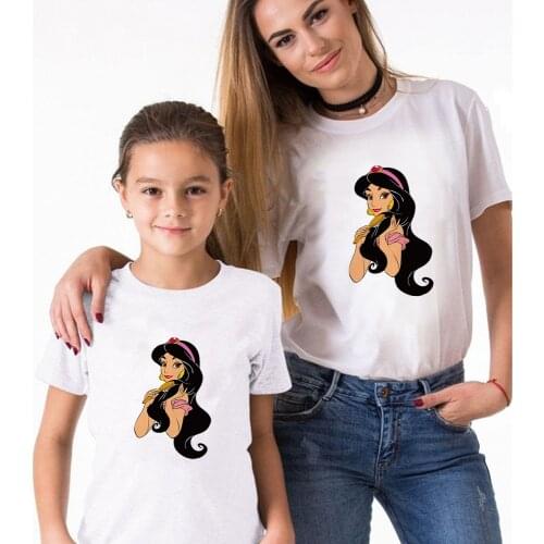Disney Princess T-shirt Funny Mom and Girl Tops Harajuku Vogue Womens Tee shirt Ropa 2021 Mother and Daughter Matching Clothes