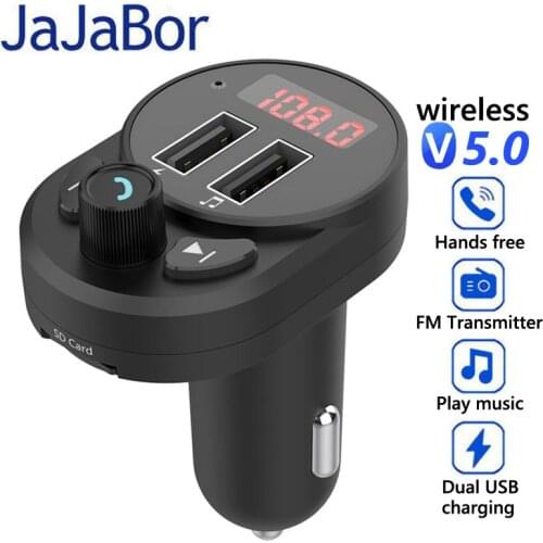 JaJaBor FM Transmitter Bluetooth 5.0 Dual USB Car Charger Handsfree Car Kit FM Radio Adapter Support SD Card U Disk Playback