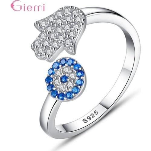 925 Sterling Silver Cubic Zirconia Sun Palm Opening Finger Ring Adjustable Women Men Rhihestone Party Gift Jewelry Bijoux