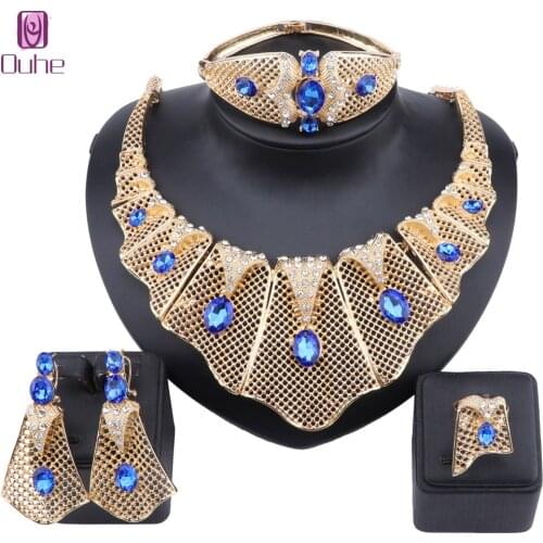 Dubai Elegant Bridal Jewelry Sets Gold Color Necklace for Women African Wedding Bangle Earrings Rings Jewelry Set
