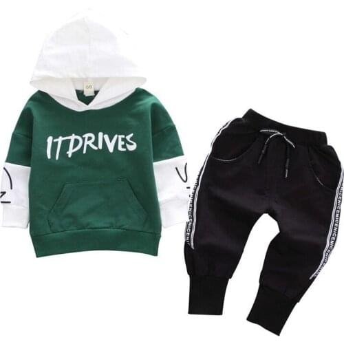 Spring Autumn Children Clothes suit Baby Boy Girls Pocket Letter Hooded Pants 2Pcs/sets Toddler Cotton Clothing Kids Tracksuits