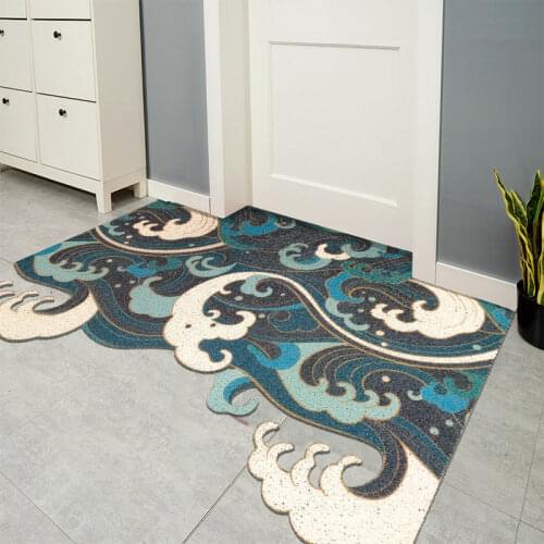 Japanese-style Printed Pattern Silk Loop Door Mat Carpet Home Entrance Cuttable PVC Floor Door Mats Non-slip Washable Mat Carpet