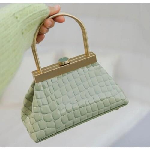 Leather mini online celebrity handbag avocado crocodile pattern metal handle cowhide bag Korean niche retro clip bag