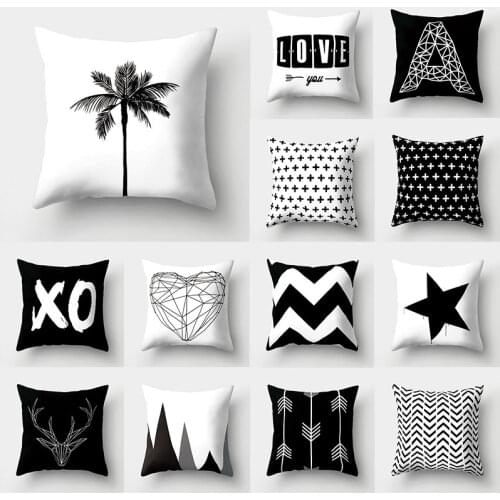Letter Printed Geometric Pillow Cover Black And White Simple Square Throw Pillows Covers Soft Comfortable Home Supplies