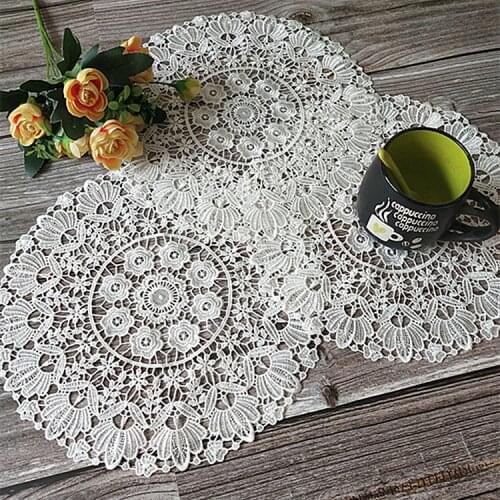 Delicate White 3D Embroidery Cup Mat Christmas Round Table Pad Tea Drink Coaster Napkins Dining Placemats Doily Christmas Decor