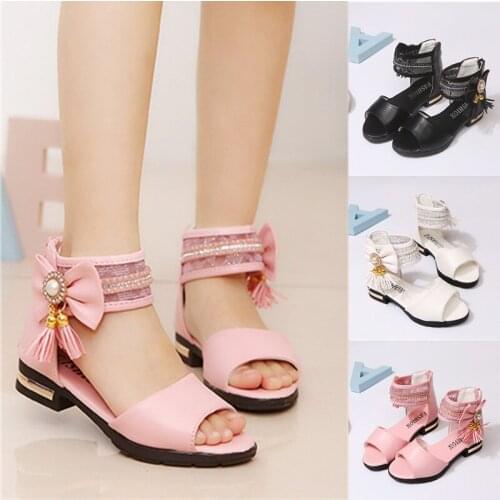 2020 Summer New Girl Rhineston Sandals Kids Child Fashion bead Patent Leather Princess Sandals Party Shoe For Girls Big shoe