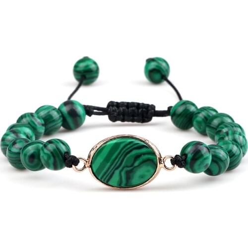 New Women Bracelet Fashion Natural Stone Green Malachite Bead Charm Handmade Strands Wrap Braided Bracelets for Men Jewelry Gift