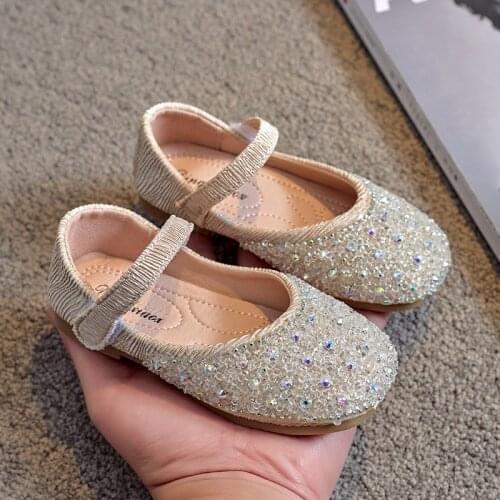 Girls Sequined Rhinestones Princess Shoes Fashion Childrens Single Shoes 2021 Spring New Non-slip Kids Shoes Size 21-35 E585