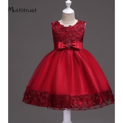 Girls Dress Children 's Wear Wedding Bow Tie Princess Girls Lace Dress 2017 School Lace Flower Evening Dresses Kids Size 1T To11
