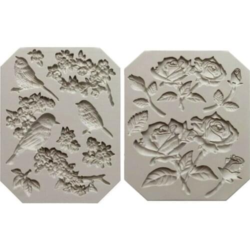 Bird branch/rose flower silicone mold fondant cake decoration tool gumpaste sugarcraft shape chocolate bakeware tool