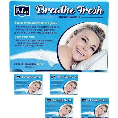 Pufai Breathe Fresh Nasal Strips Reduce Snoring Aid Transparent Large Size 66mm 19mm 50 Pieces 5 Box