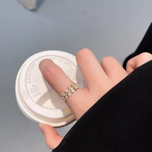 Adjustable Opening Rings for Women Zircon Leaves for Women Trendy Simplicity Design Jewelry Female Delicate Index Finger Rings