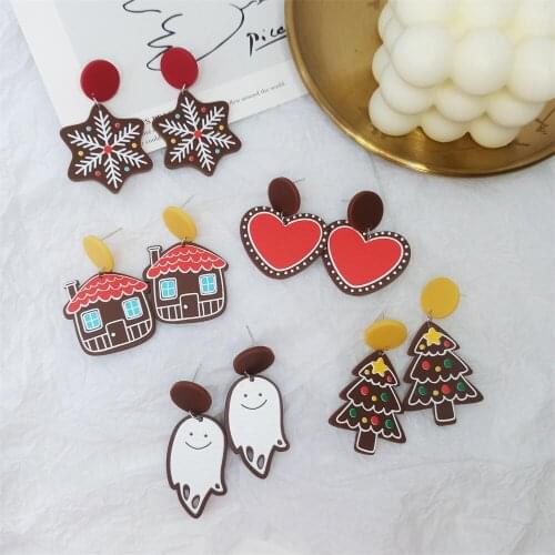 Acrylic Tree Christmas Earrings for Women Snowflake Heart House Smiley Gingerbread Man Ghost Earrings Fashion Jewelry Gifts New