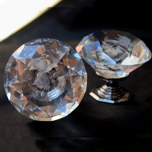 50mm modern fashion Transparent crystal kitchen cabinet wardrobe door handle silver chrome cupboard drawer knob pull clear rose
