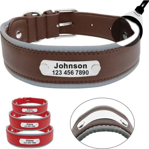 Reflective Large Dog Collar Leather Personalized Pet Dog Collars coleira para cachorro for Big Pit Bull Dogs German Shepherd