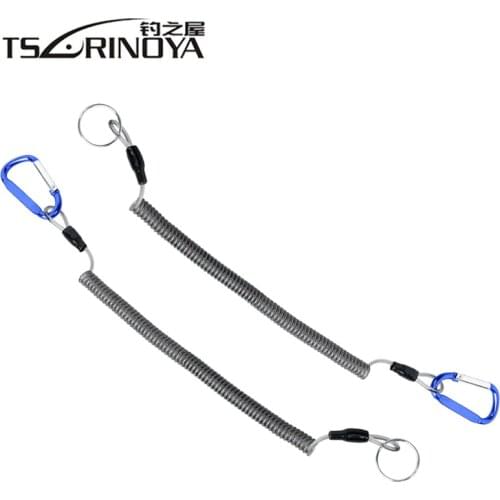 TSURINOYA 2Pcs Fishing Lanyards Stainless Steel Wire Elastics Retention Rope with Carabiner Secure Lock Pesca Accessories Tools