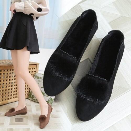 Furry shoes fashion pointed shallow mouth flat shoes comfortable soft sole plus fluffy peas shoes ladies shoes X688