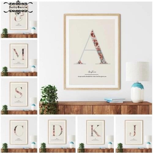 26 Letters Vintage Posters Paraphrase Canvas Painting Islamic Wall Art Retro Boho Wall Pictures for Living Room Home Decoration