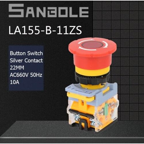 22mm Waterproof Electrical Power Emergency Stop Push Button Switch LA155-B-11ZS Power Supply Four Screw Terminal